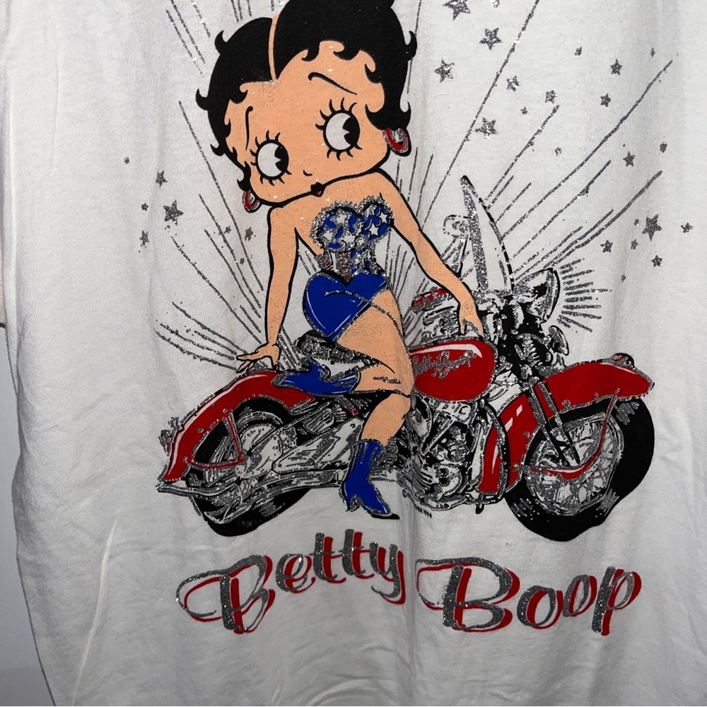 Vintage 1994 Betty Boop Motorcycle Glitter M Diamond Dust T-shirt NEW